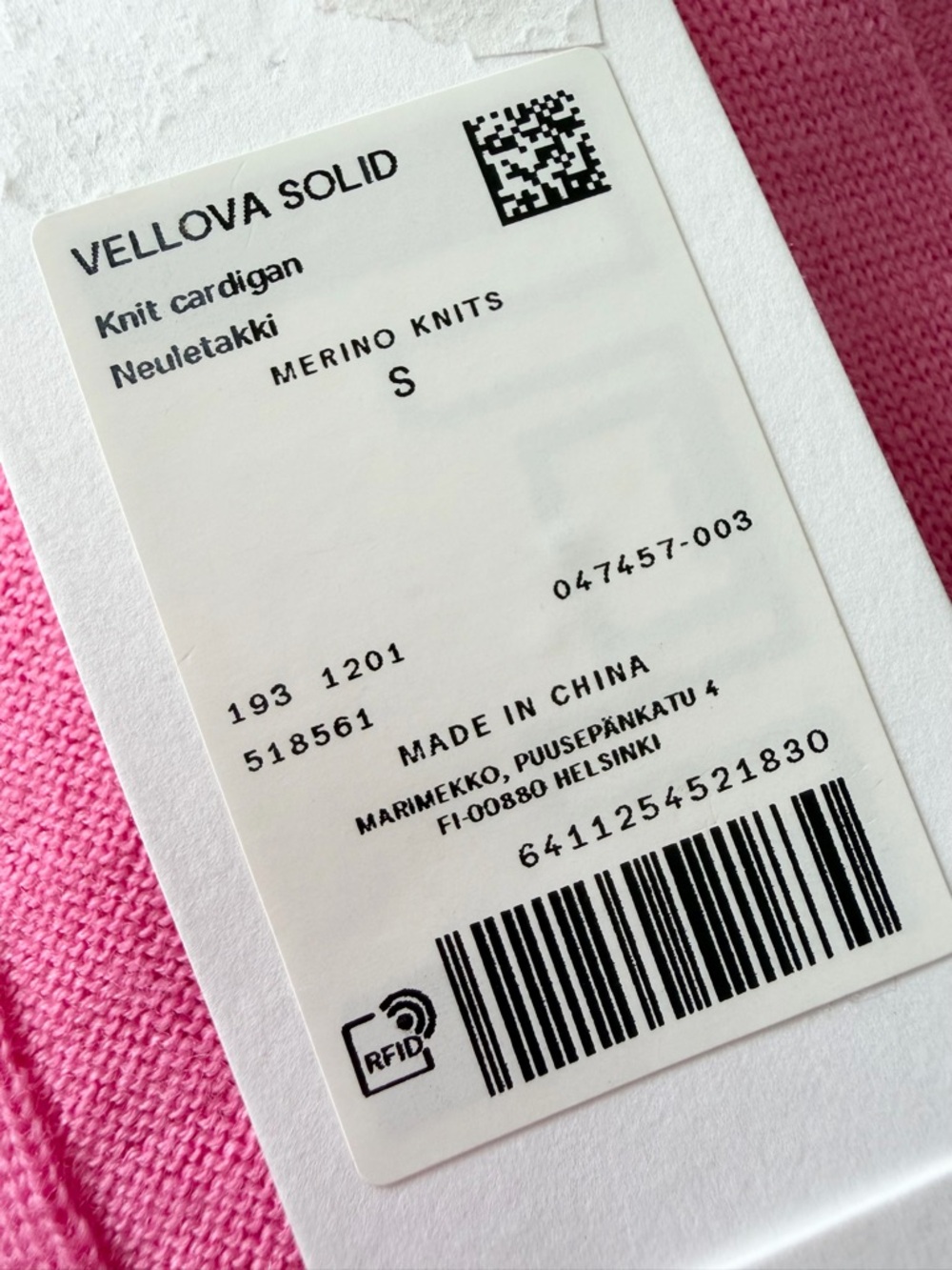 Marimekko Vellova Solid Merino Wool Cardigan Pink Size Small NWT - Picture 9 of 9